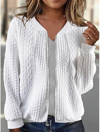 Damen Freizeitjacke Freizeitskleidung Urlaub Frühling Herbst Standard Mantel Regular Fit warm Atmungsaktiv Stilvoll Moderne Moderner Stil Jacken Langarm Feste Farbe Full Zip Schwarz Weiß Rote
