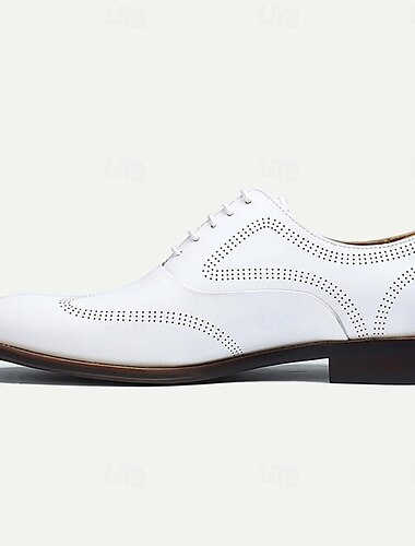  Herren Abendschuhe Weiße Schuhe Bullock Schuhe Abendschuhe Leder Italienisches vollnarbiges Rindsleder Komfortabel Rutschfest Schnürsenkel Weiß Beige