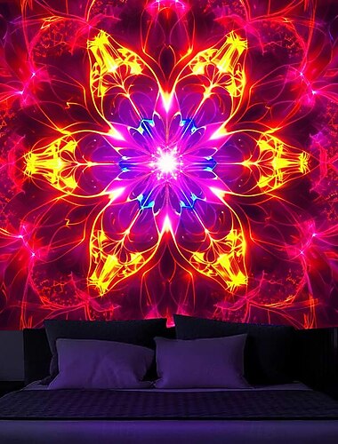  Mandala Boho Schwarzlicht Wandteppich UV reaktiv im Dunkeln leuchtend Party Trippy Zen Meditation Nebel Natur Wandbehang Wandteppich Wandbild für Wohnzimmer Schlafzimmer
