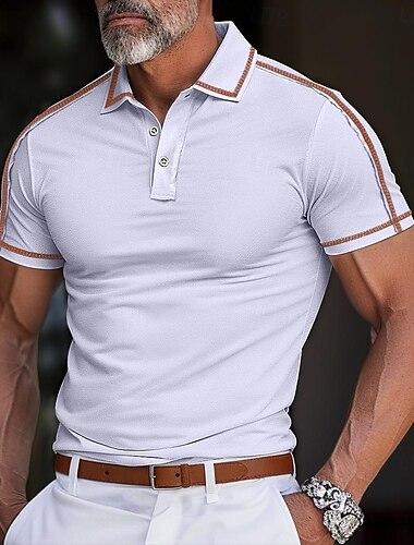  Herren Poloshirt Golfhemd Arbeit Casual Kargen Gerippter Polokragen Kurzarm Basic Modern Farbblock Patchwork Taste Frühling Sommer Regular Fit Aprikose Dunkelgrau Schwarz Weiß Burgunderrot Blau