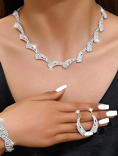  Sieradenset 4 stuks Strass Legering Oorbellen Kettingen Armbanden Dames Elegant Vintage Modieus meetkundig Geometrische vorm Sieraden set Voor Bruiloft Feest Vuosipäivä