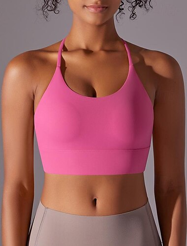  Damen U-Ausschnitt Sport Bustier bh Tank-Top mit Trägern Gepolsterter BH Leichte Unterstützung Herbst Sportlich Rückenfrei Feste Farbe Schwarz Weiß Yoga Fitness Fitnesstraining Sport-BHs Muskelshirt