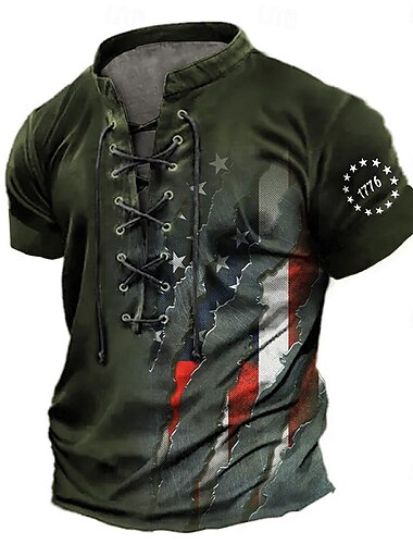  Veteranstag Herren Patriot Patriotisch Veteran Amerikanische US-Flagge 1776 Patriotismus T-Shirt Tee Kurzarm T-Shirt 3D Druck Schnürkragen-Shirt Lässig Sport Outdoor Lässig täglich Schwarz Blau Grün