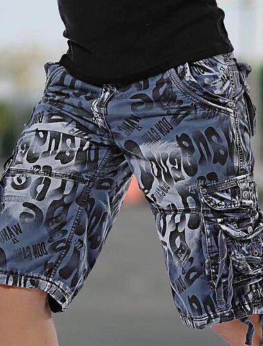  男性用 タクティカルショーツ カーゴショーツ カモショーツ ショーツ ボタン マルチポケット カモフラージュ 耐久性 膝丈 アウトドア 日常 キャンピング＆ハイキング ファッション クラシック 迷彩ブルー 迷彩グレー