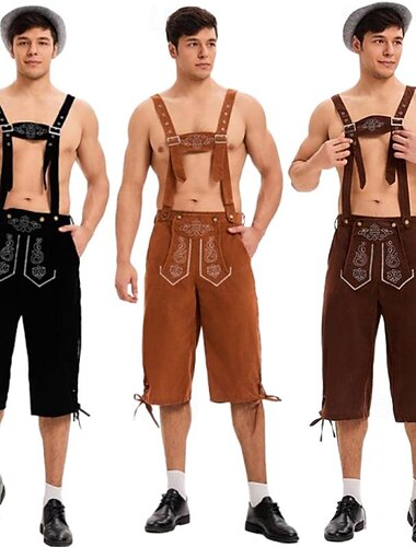  Carnaval Oktoberfest Costume Lederhosen Bavarois Allemand Munich Prairies Homme Tissu de style traditionnel