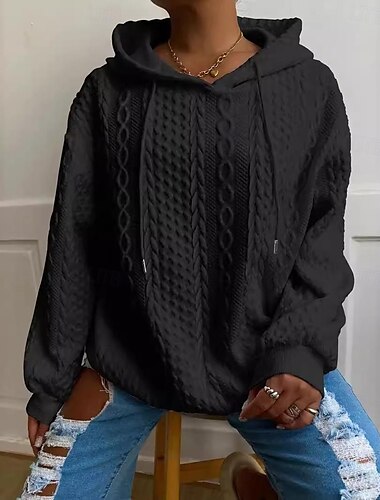  Damen Hoodie Sweatshirt Pullover lässig schlicht lässig mit Kapuze Langarm schwarz weiß rot blau Herbst&amp; Winter