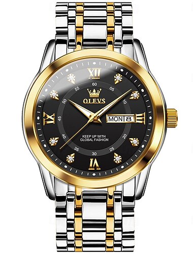  OLEVS Άντρες Χαλαζίας Μοντέρνα Δουλειά Ρολόι Καρπού Φωτίζει Ημερολόγιο Εβδομάδα ημερομηνίας ΑΔΙΑΒΡΟΧΟ Ατσάλι Παρακολουθήστε