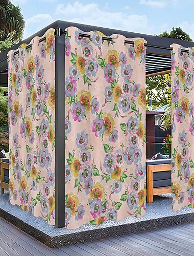 防水屋外カーテンプライバシー、スライド式パティオカーテンドレープ、パーゴラカーテングロメットレインボーカラー、ガゼボ、バルコニー、ポーチ、パーティー用、1パネル