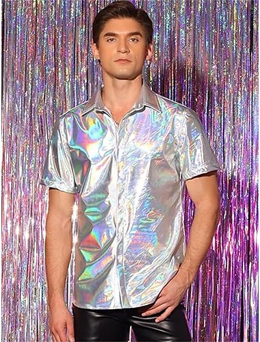  Metallisch 1980er Glänzendes Latex-Patent Hemd Disco Herren Karnevalskostüm Halloween Karneval Maskerade Party / Abend Pride Parade Pride-Monat Erwachsene Hemd