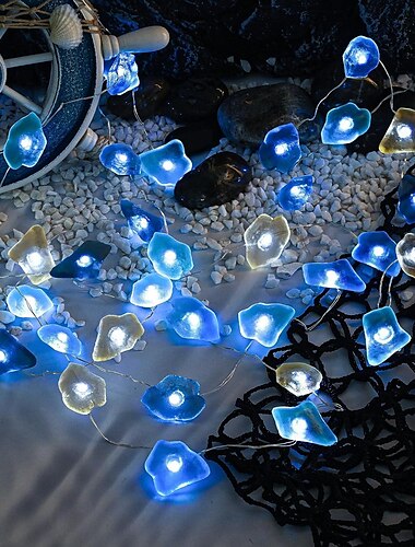  Guirlande lumineuse série océan, guirlande lumineuse décorative d'été en pierre de mer 2 m 20 LED 3 m 30 LED décoration de fête en bord de mer guirlande lumineuse côtière alimentée par batterie