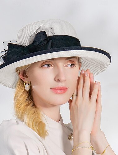  Cappelli Fibra Bombetta / Cappello a cloche Cappello a secchiello Cappello di paglia Matrimonio Tè Elegante Matrimonio Con Fiocco Copricapo Copricapo