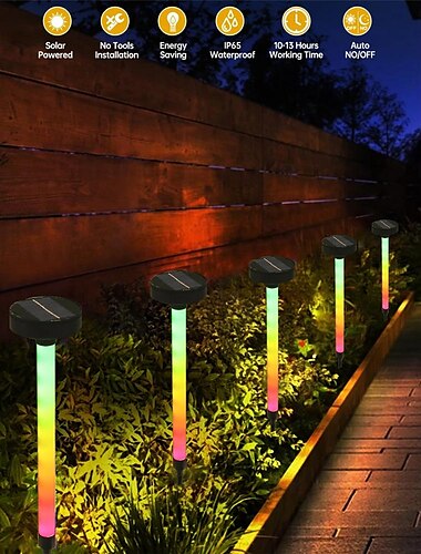  led ηλιακό φως μονοπατιού, ηλιακά φώτα εξωτερικού χώρου rgb αλλαξιέρα λάμπα εδάφους γκαζόν ip65 αδιάβροχοι προβολείς τοπίου διακόσμηση κήπου φώτα εξωτερικού χώρου 1τμχ