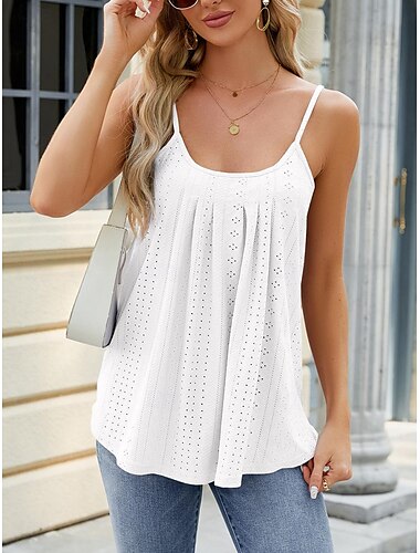  Damen Camisole Tank Top Raffung Ärmelos Reguläre Tops U-Hals Täglich Weiß Rosa Blau Grün Sommer