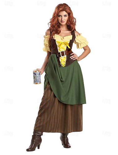  Karneval Oktoberfestbier Kostüm Kleid Dirndl Dirndlbluse Bayerisch Dienstmädchen Deutsch München Wiesn Damen Stoff im traditionellen Stil