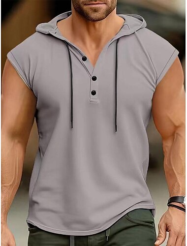  Bărbați Vest Top Tee Top Mânecă scurtă Capișon Vară Simplu Pit Strip Modă Designer De Bază Nasturi Vacanță Stradă Ieșire Gri Închis Negru Alb Top tricou pentru bărbați