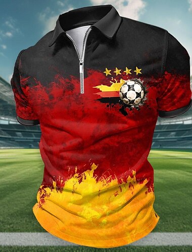  Per uomo Calcio Germania Polo con zip Manica Corta Magliette polo Collo ripiegato Abbigliamento Sportivo Casual Streetwear Quotidiano Ferie Spiaggia 3D Stampato Primavera & Estate Rosso