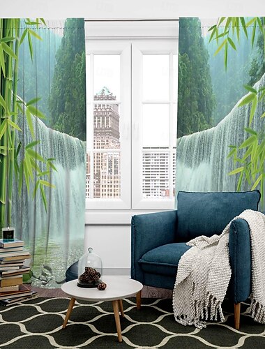  2 Paneele Naturwaldvorhang Vorhänge Verdunkelungsvorhang für Wohnzimmer Schlafzimmer Küche Fensterbehandlungen Wärmeisolierte Raumverdunkelung