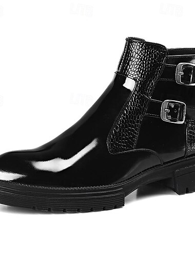  bottines chelsea en cuir verni noir pour homme – motif crocodile avec sangles à double boucle et semelle robuste, parfaites pour les tenues formelles et décontractées