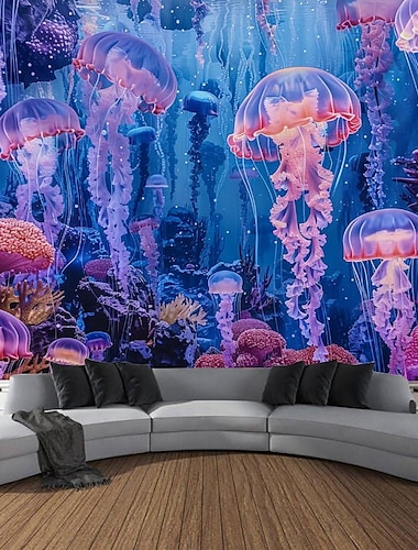  arazzo a luce nera reattivo ai raggi UV fosforescente festa fluorescente neon medusa fantasy sottomarino natura psichedelico psichedelico nebbioso arazzo appeso arte murale per soggiorno camera da