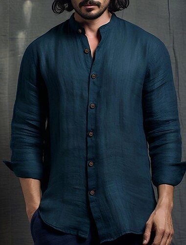  Ανδρικά Πουκάμισο Πουκάμισο με κινέζικο γιακά Πουκάμισο με γιακά Mandarin Casual πουκάμισο Πουκάμισο με κουμπιά Βαμβακερό πουκάμισο Σκέτο Διακοπές Χαβανέζα Μαύρο Λευκό Ανθισμένο Ροζ Βαθυγάλαζο