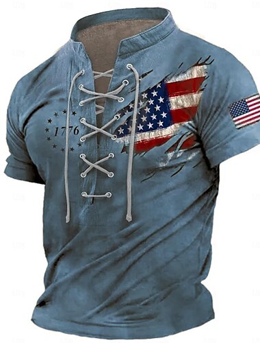  Dia dos Veteranos Camiseta Masculina Patriotismo Veterano Bandeira Americana EUA 1776 Patriotismo T shirt Tee de Manga Curta Impressão 3D Camisa de Gola Lace Up Casual Esportes ao Ar Livre Casual Dia