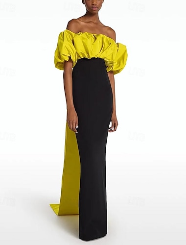  Vestido de noche tipo envoltura vestido elegante formal con cola corta sin mangas cuello joya crepé elástico con moño(s) 2025