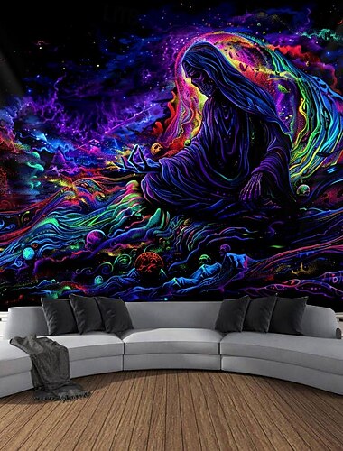  blacklight שטיח uv תגובתי זוהר בחושך מסיבת ניאון קוסם זן yinyang פסיכדלי טריפי ערפילי תלוי שטיח קיר אמנות קיר לחיים