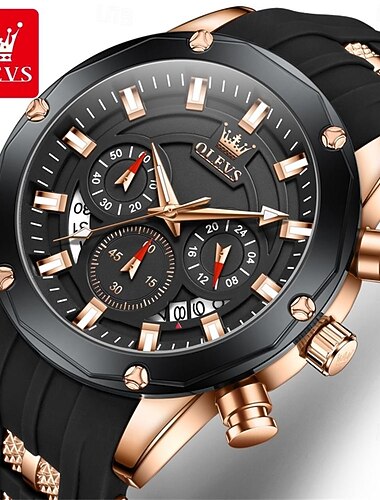  OLEVS Muži Křemenný Venkovní Sportovní Módní Wristwatch Svítící Kalendář Chronograf VODĚODOLNÝ Silikagel Hodinky