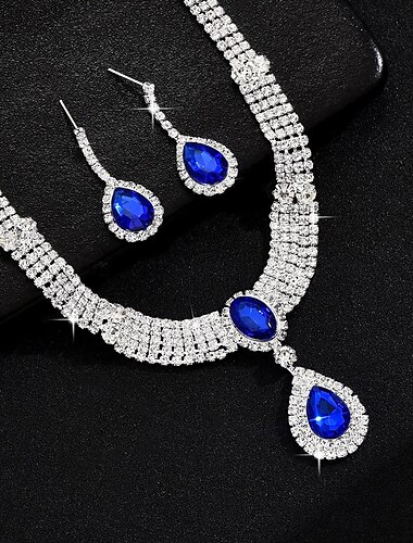 Brautschmuck-Sets 2 Diamantimitate 1 Halskette Ohrringe Damen Vintage Zierlich Süß lieblich Klassisch Liebe Kostbar Diamant Wassertropfen Schmuck-Set Für Hochzeit Geschenk