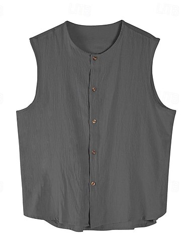  Men's Tank Top Vest Top Undershirt Sleeveless Shirt Sleeveless Mandarin Collar Spring & Summer Plain Fashion Designer Basic Buttons Vacation Street Going out Black Khaki Dark Gray Top Tee for Men