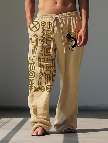  Homme Grille / Carreaux Formes Géométriques Pantalon décontracté Pantalons Amples Taille Moyenne ancien Style Ethnique Occasionnel Extérieur Vêtements de rue Taille Élastique Automne & Hiver