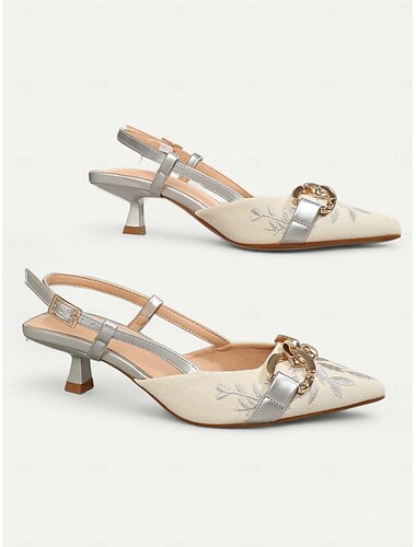  Damen Absätze Mules mit Absatz Urlaub Party Arbeit Blumen Stickerei Stiletto Spitze Zehe Elegant Bohemien Mode Denim Jeans Kunstleder Loafer Schwarz Silber Braun