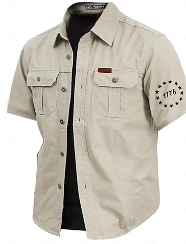  Herren Mit Buchstaben bedruckt HEER Hemd Westernhemd Cargo-Shirt Kurzarm Brautkleider schlicht Taktisch Sport & Natur Ausgehen Sommer Frühling Umlegekragen Bedruckt Armeegrün Khaki Dunkelblau Beige