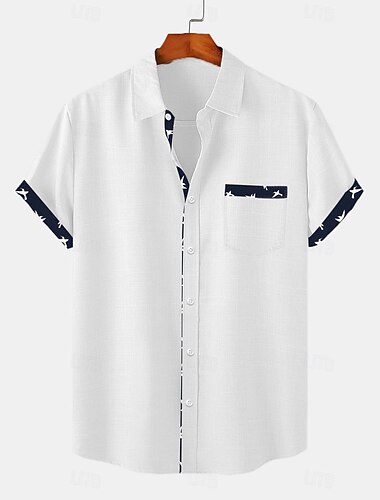 Men's Shirt Linen Shirt Summer Shirt Beach Wear Button Up Shirt Plain Casual Daily White Blue Green Khaki Short Sleeve Collar Summer Spring Clothing Apparel