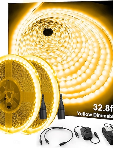  Ensemble de bandes lumineuses LED 32,8 pieds, lumière chaude à intensité variable, lumière blanche, bleu glace, jaune, lumière rouge, bande lumineuse LED très brillante, 120 LED/m, SMD 2835, convient