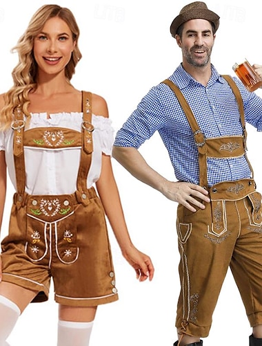  coppie oktoberfest birra costume camicetta camicia lederhosen oktoberfest coppia tedesco monaco wiesn uomo donna stile tradizionale panno top pantaloncini halloween carnevale festa