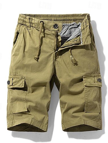  Men's Tactical Shorts Cargo Shorts Shorts Buttons Elastic Waist Multi Pocket Plain Wearable Knee Length Outdoor Daily Camping & Hiking Fashion Classic Black Army Green