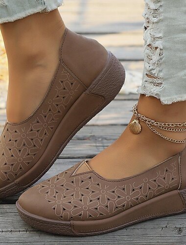  Chaussures plates décontractées perforées à fleurs grises pour femmes, confortables, avec soutien de la voûte plantaire, pour les promenades et les sorties toute la journée