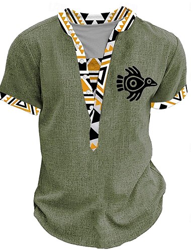  Herren Stammes Bandana-Print T Shirt Henley Hemd Kurzarm 3D-Druck Designer Ethnisch Urlaub Lässig Täglich Sommer Frühling Gelb Grün Khaki Henley Henley T-Shirt