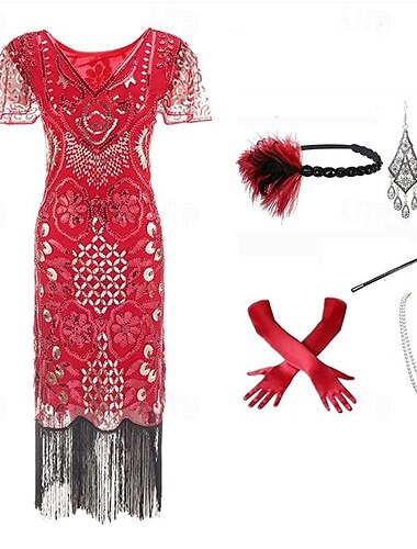  Retro Řvoucí 20s 20. léta 20. století Bubenové šaty Úbory Koktejlky Velký Gatsby Svatební host Flitry Třásně Dámské Vánoce Karneval Plesová maškaráda Večírek Plesová maškaráda Svatební hostina Dospělé