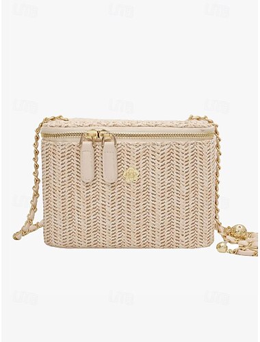  Damen Schultertasche Box Tasche Strohsack Stroh Party Festtage Strand Kette Blume Hohe Kapazität Feste Farbe Farbblock Dunkelbraun Schwarz Weiß