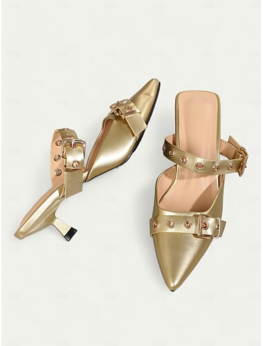  Damen Absätze Stöckelmaultiere Hochzeit Party Arbeit Schnalle Stöckelabsatz Spitze Zehe Elegant Modisch Kunstleder Halbschuhe Silber Schwarz Gold