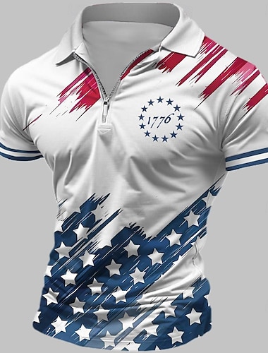  Amerikanska självständighetsdagen Herr Amerikanska flaggan Veteraner Pikétröjor med dragkedja Golftröja Kortärmad Polotröjor Skjortor med krage Ledigt Streetwear Semesterkläder Festkläder 3D-utskrift
