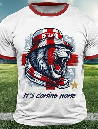  Муж. England Футболка С короткими рукавами Футболка 3D печать Вырез под горло Рубашка На открытом воздухе Одежда для спорта и отдыха Белый Лето Весна Одежда S M L XL XXL XXXL