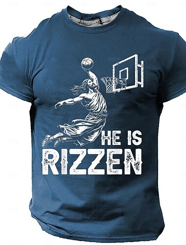  スローガン バスケットボール イエス レトリ／ヴィンテージ カジュアル ストリートスタイル 男性用 3Dプリント Tシャツ スポーツ・アウトドア 祝日 お出かけ Tシャツ ブラック ブルー グリーン 半袖 クルーネック シャツ 春夏 衣類 S M L XL 2XL 3XL