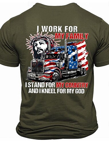  Herren Auto Buchstabe Amerikanische US-Flagge Jesus T Shirt T-Shirt Kurzarm T-Shirt Rundhalsausschnitt Hemd Sport Klassisch Brautkleider schlicht Strasse Sports Outdoor Schwarz Armeegrün Dunkelblau