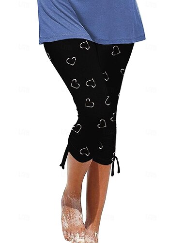  Damen Capri-Shorts Casual Wadenlänge Herz Blumen Bedruckt Atmungsaktivität Komfortabel elastisch Wochenende Schwarz Weiß Blau Beige Sommer Regular Fit