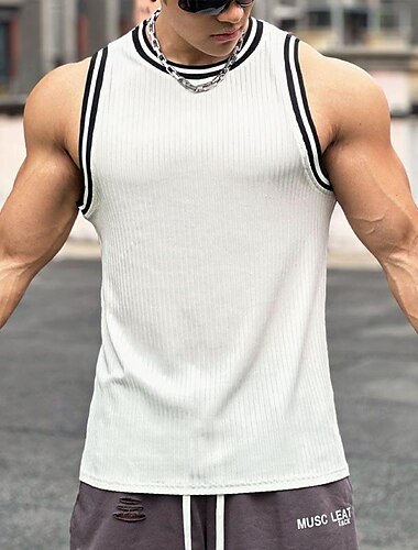  Men's Workout Tank Top Running Tank Top Gym Tank Top Patchwork Sleeveless Vest / Gilet Casual Athleisure Breathable Quick Dry Soft Gym Workout Running Walking Sportswear Activewear Solid Colored