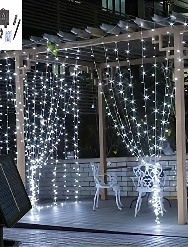  elegante solarbetriebene LED-Lichterkette im Freien für Hochzeitsempfänge und Partys, 3 x 3 m lange Lichterkette mit USB-Ladefunktion, weihnachtliche Eiszapfen-Lichterkette mit Wasserfalllampe,