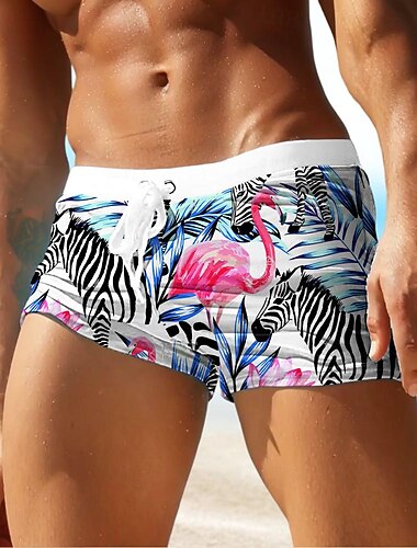  Herre Blad Flamingo Planter Badeshorts Surfeshorts Boxer badeshorts Medium Midje Mote Designer Surfing Ferie Strand Lomme Snorer Elastisk midje Designer Klær